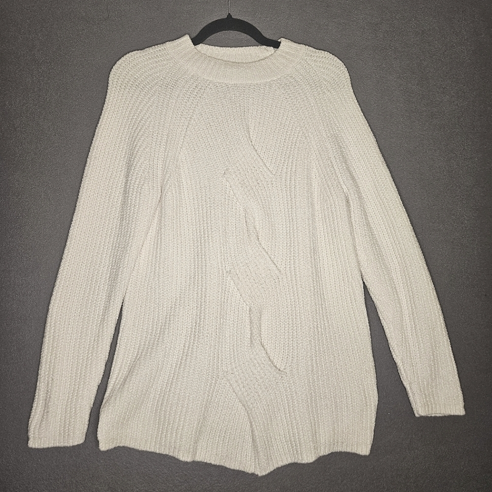 0018 J Jill Soft Chenille Knot Design Sweater Warm Cozy White Cream Ivory Small